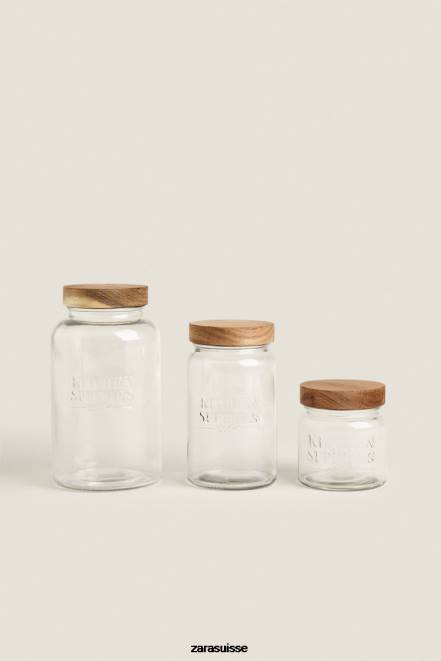 Zara accessoires P66V1684 unisexe pot en verre à bouchon à vis beige clair