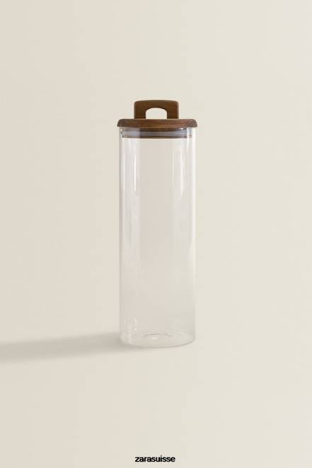 Zara accessoires P66V1685 unisexe pot de conservation en verre borosilicaté et bois beige clair