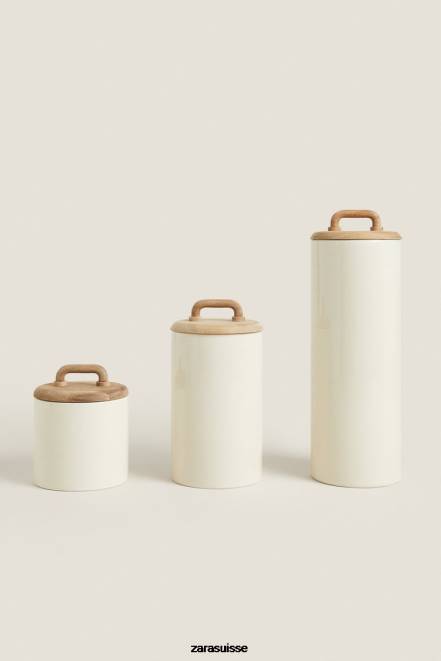 Zara accessoires P66V1689 unisexe pot en céramique et bois crème