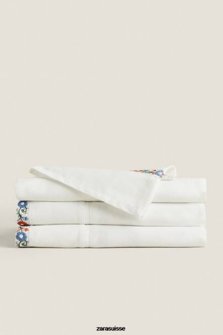 Zara accessoires P66V1662 unisexe nappe en coton brodée blanc