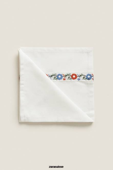 Zara accessoires P66V1663 unisexe serviettes en coton brodées (pack de 2) blanc