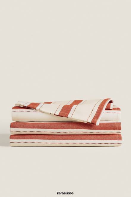 Zara accessoires P66V1664 unisexe nappe rayée en fil teint brique