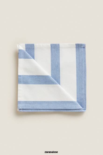 Zara accessoires P66V1667 unisexe serviettes en coton à rayures (lot de 2) bleu