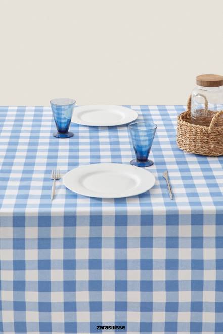 Zara accessoires P66V1668 unisexe nappe à carreaux en résine bleu