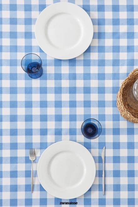 Zara accessoires P66V1668 unisexe nappe à carreaux en résine bleu