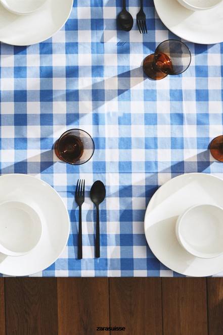 Zara accessoires P66V1668 unisexe nappe à carreaux en résine bleu