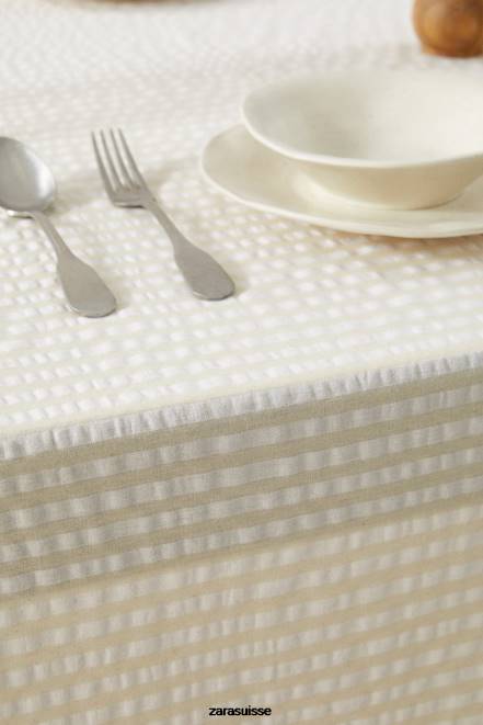 Zara accessoires P66V1670 unisexe nappe rayée écru