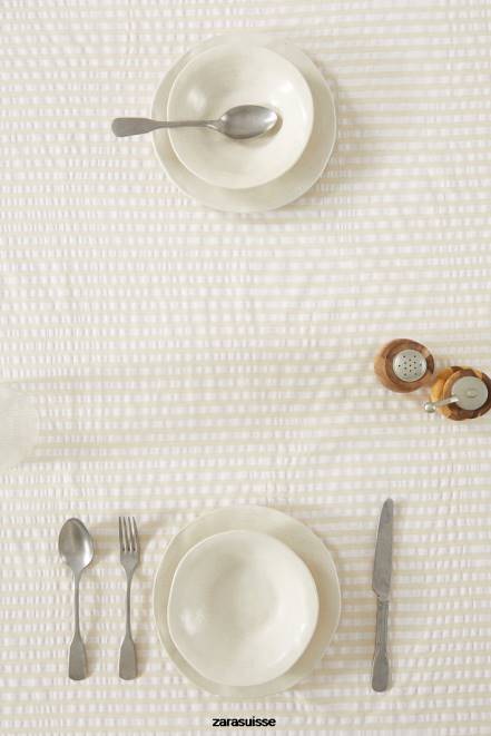 Zara accessoires P66V1670 unisexe nappe rayée écru