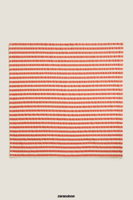 Zara accessoires P66V1671 unisexe serviettes à rayures (paquet de 2) roux