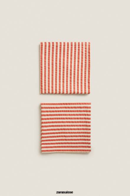 Zara accessoires P66V1671 unisexe serviettes à rayures (paquet de 2) roux