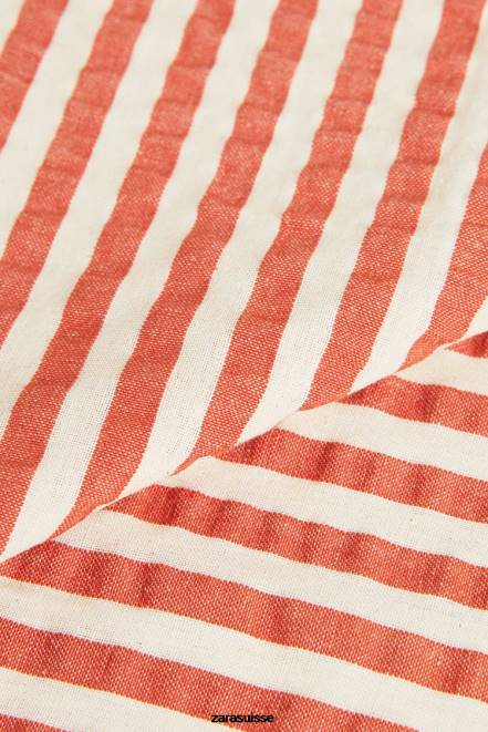 Zara accessoires P66V1671 unisexe serviettes à rayures (paquet de 2) roux