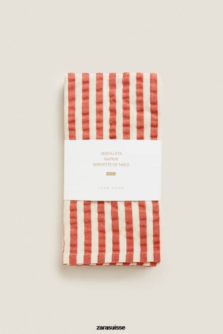 Zara accessoires P66V1671 unisexe serviettes à rayures (paquet de 2) roux