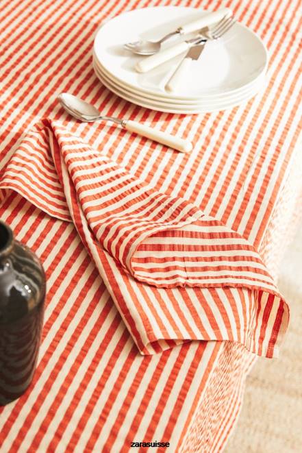 Zara accessoires P66V1671 unisexe serviettes à rayures (paquet de 2) roux