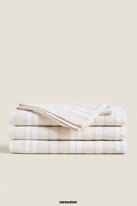 Zara accessoires P66V1672 unisexe nappe rayée en fil teint écru