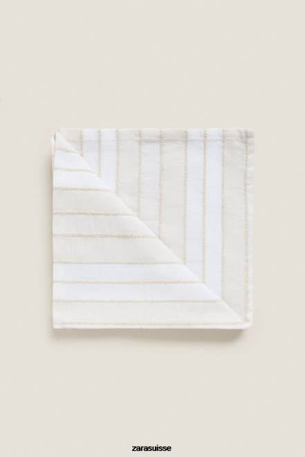 Zara accessoires P66V1673 unisexe serviettes rayées en fil teint (paquet de 2) écru