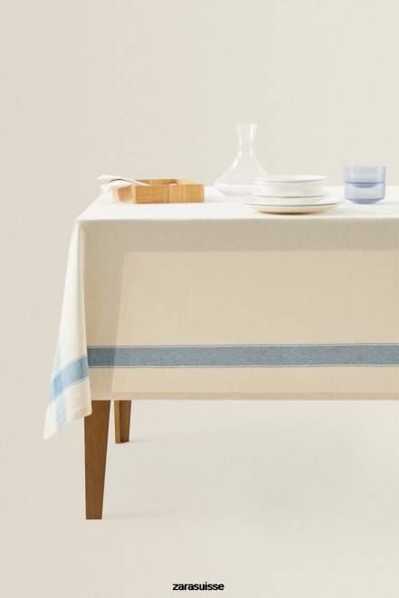 Zara accessoires P66V1674 unisexe nappe rayée en fil teint bleu