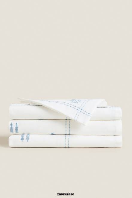 Zara accessoires P66V1676 unisexe nappe fleurs brodées bleu