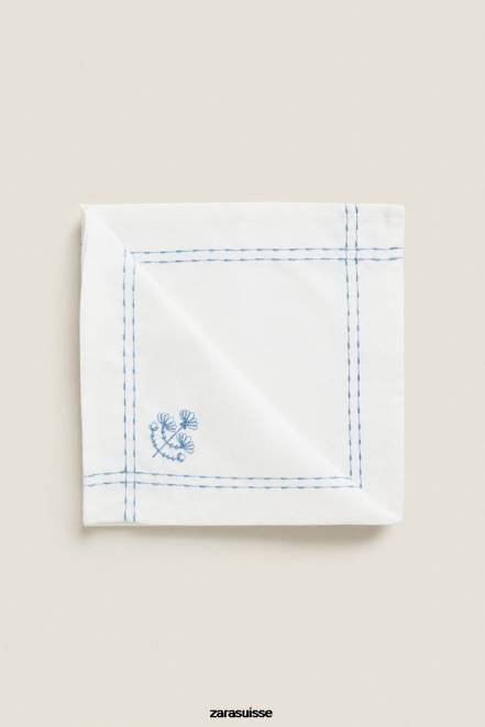 Zara accessoires P66V1677 unisexe serviette avec broderie florale bleu