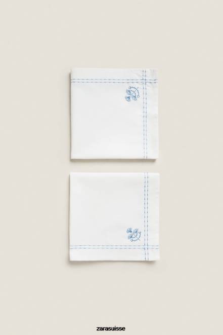 Zara accessoires P66V1677 unisexe serviette avec broderie florale bleu