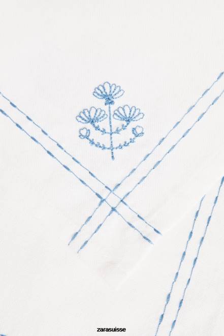 Zara accessoires P66V1677 unisexe serviette avec broderie florale bleu