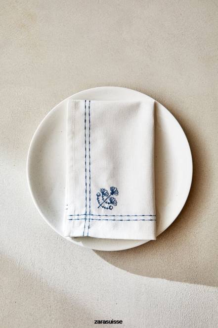 Zara accessoires P66V1677 unisexe serviette avec broderie florale bleu