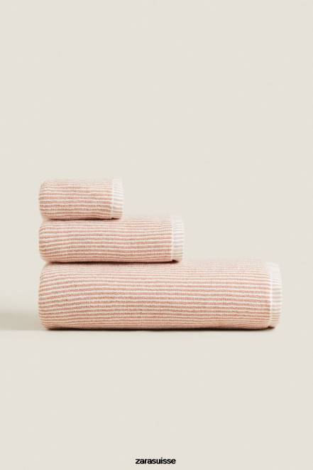 Zara accessoires P66V1699 unisexe serviette rayée en fil teint rose pâle