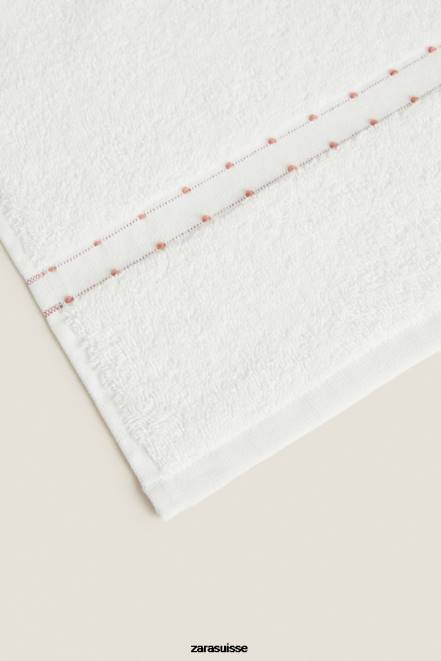 Zara accessoires P66V1705 unisexe serviette en coton à bordure brodée blanc d'huître