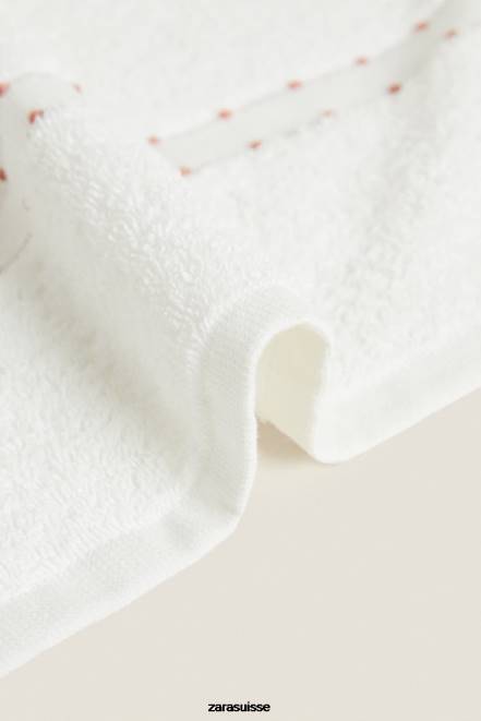 Zara accessoires P66V1705 unisexe serviette en coton à bordure brodée blanc d'huître