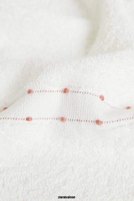 Zara accessoires P66V1705 unisexe serviette en coton à bordure brodée blanc d'huître