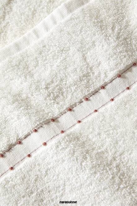 Zara accessoires P66V1705 unisexe serviette en coton à bordure brodée blanc d'huître