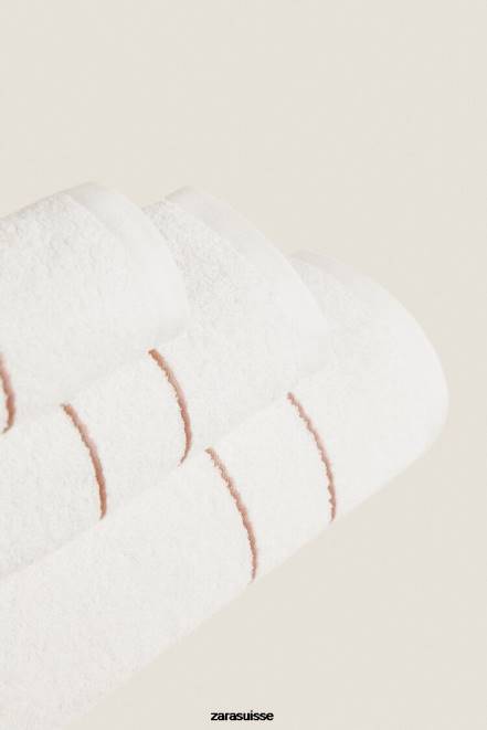 Zara accessoires P66V1708 unisexe serviette avec bords contrastés rose pâle