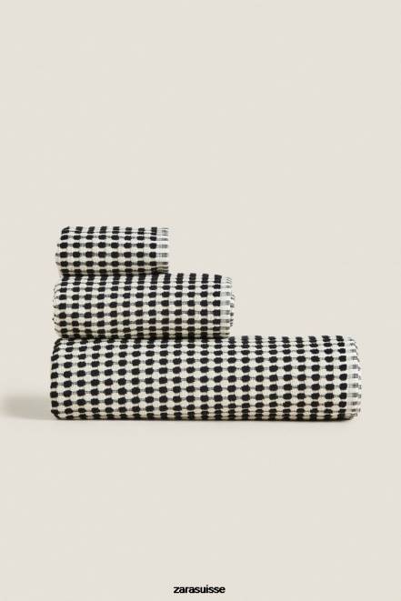 Zara accessoires P66V1717 unisexe serviette en coton texturé noir