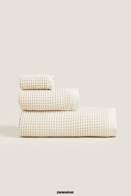 Zara accessoires P66V1721 unisexe serviette en coton à texture gaufrée beige clair