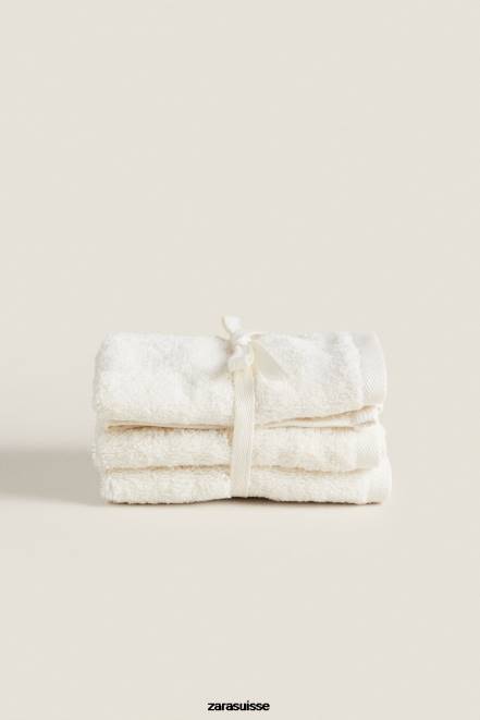 Zara accessoires P66V1726 unisexe (paquet de 3) serviettes en coton de qualité supérieure Ivoire