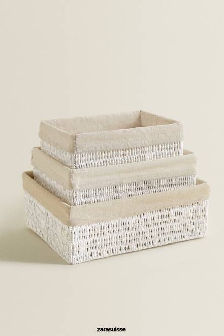 Zara accessoires P66V1734 unisexe panier intérieur rectangulaire en tissu blanc