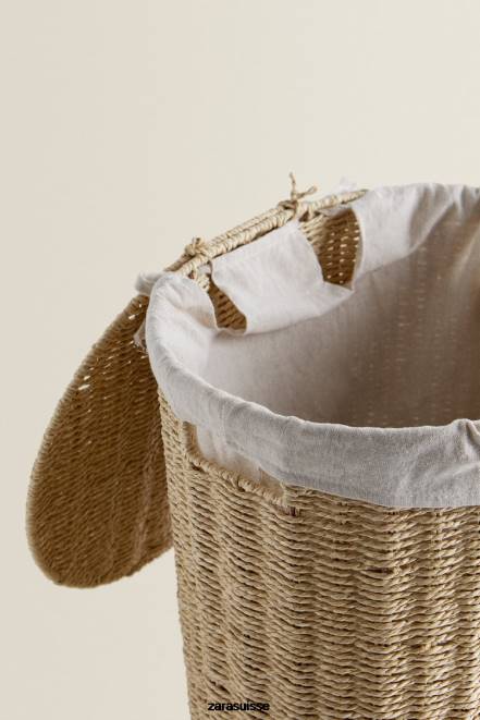 Zara accessoires P66V1735 unisexe panier à linge doublé en tissu beige clair