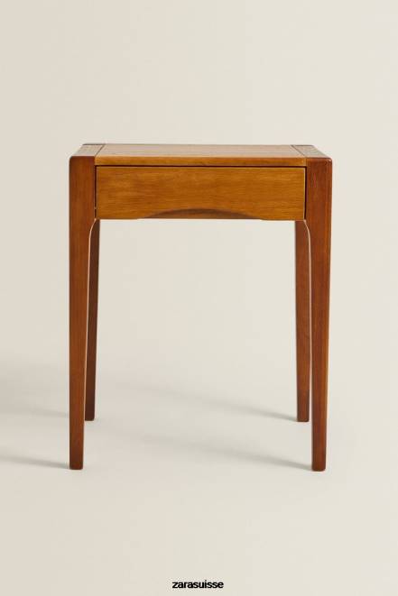 Zara accessoires P66V1629 unisexe table de chevet en chêne avec tiroir marron foncé