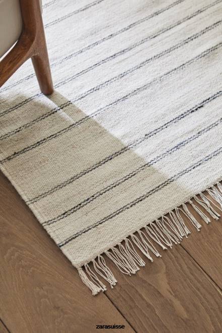 Zara accessoires P66V1637 unisexe tapis en laine à rayures gris