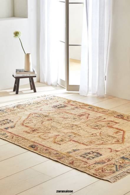 Zara accessoires P66V1640 unisexe tapis vintage en jute beige clair