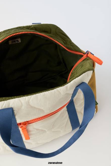 Zara accessoires P66V1558 enfants sac de sport matelassé multicolore blanc cassé