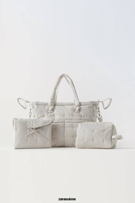 Zara accessoires P66V1568 enfants paquet de sacs de maternité à carreaux vichy blanc cassé