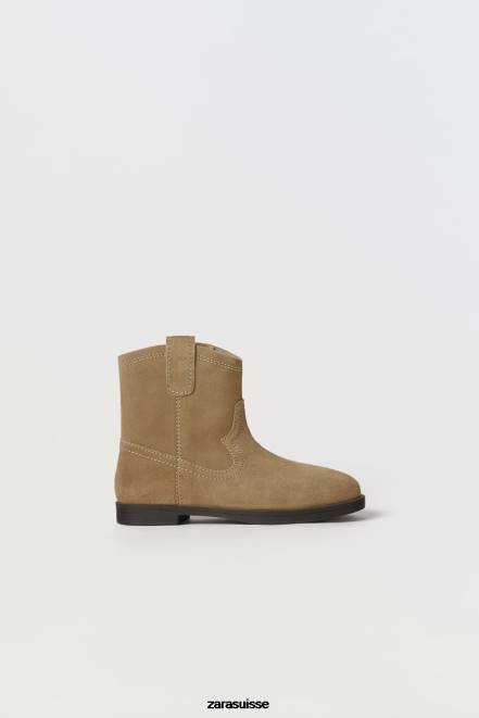 Zara chaussure P66V1616 enfants bottines de cowboy en cuir beige
