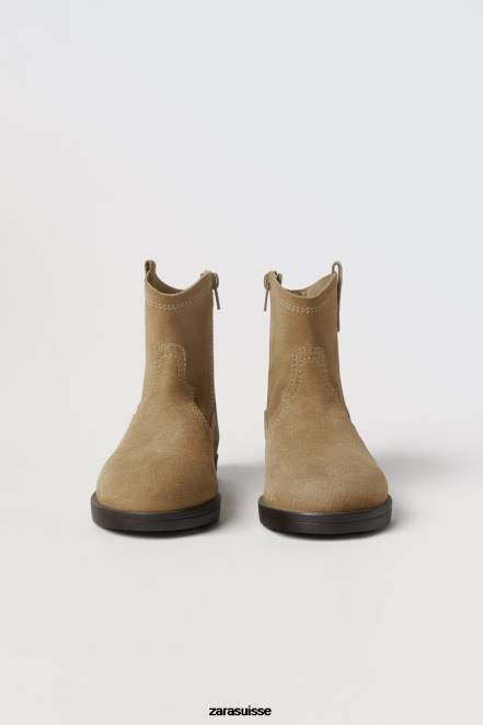 Zara chaussure P66V1616 enfants bottines de cowboy en cuir beige