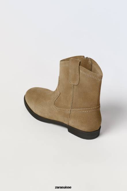 Zara chaussure P66V1616 enfants bottines de cowboy en cuir beige