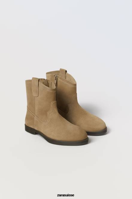 Zara chaussure P66V1616 enfants bottines de cowboy en cuir beige