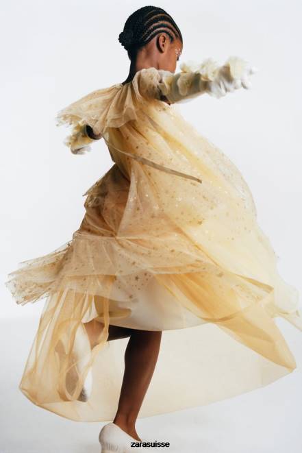 Zara vêtements P66V1595 enfants cape de costume de fée scintillante doré