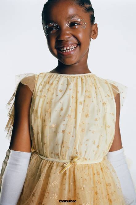 Zara vêtements P66V1596 enfants costume de fée en strass doré