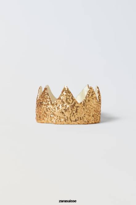 Zara vêtements P66V1597 enfants couronne de costume à paillettes doré