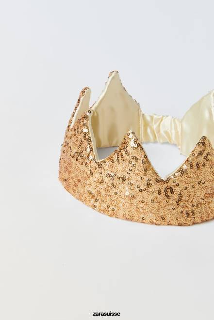 Zara vêtements P66V1597 enfants couronne de costume à paillettes doré