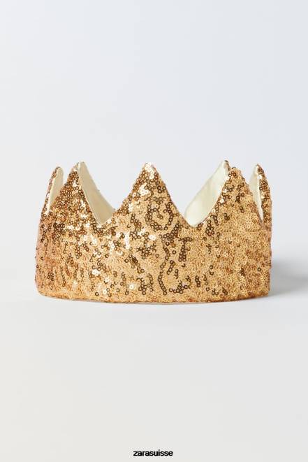 Zara vêtements P66V1597 enfants couronne de costume à paillettes doré